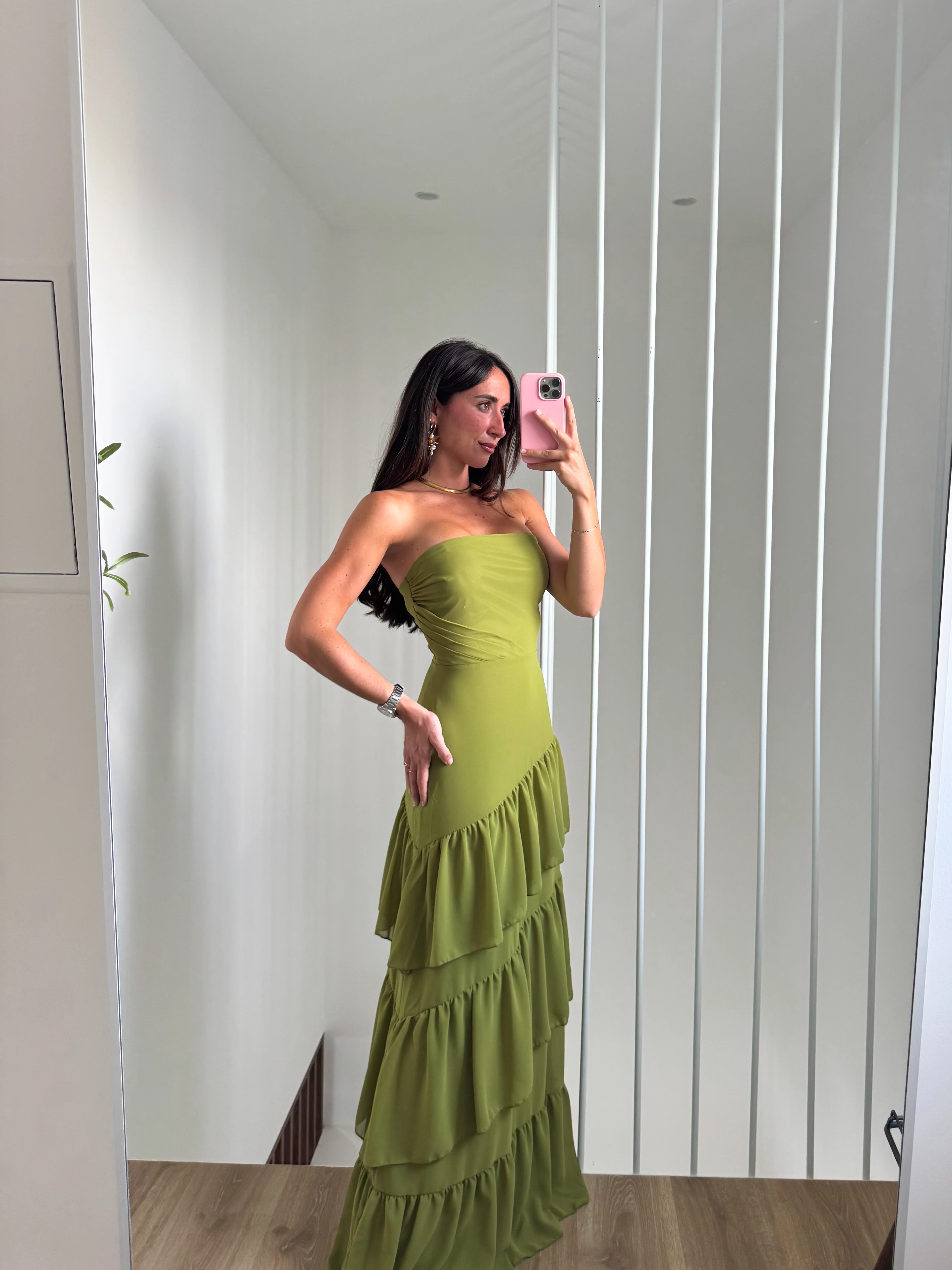 Vestido palabra volantes oliva - Image 4