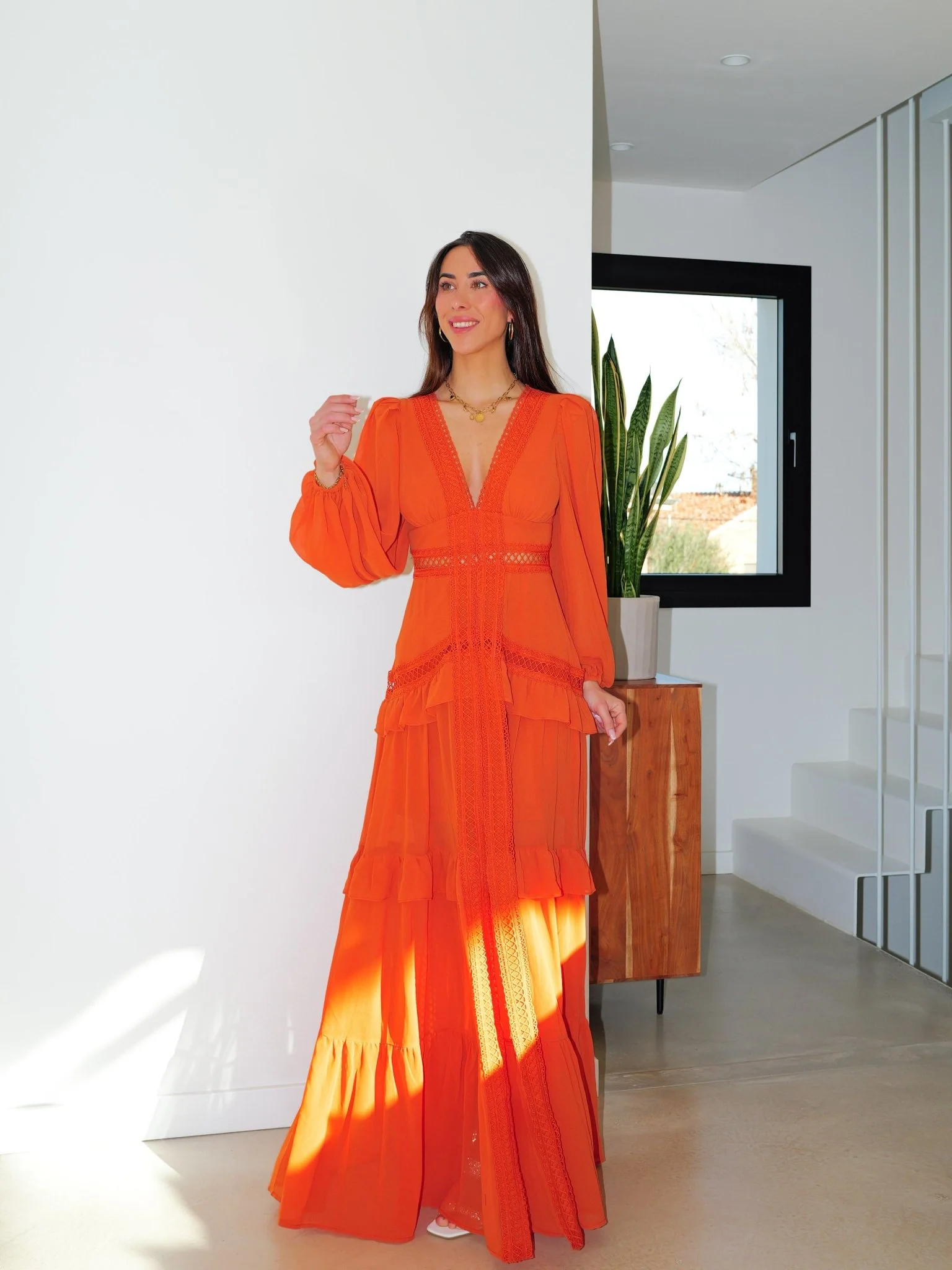 Vestido pico bordado naranja - Image 4