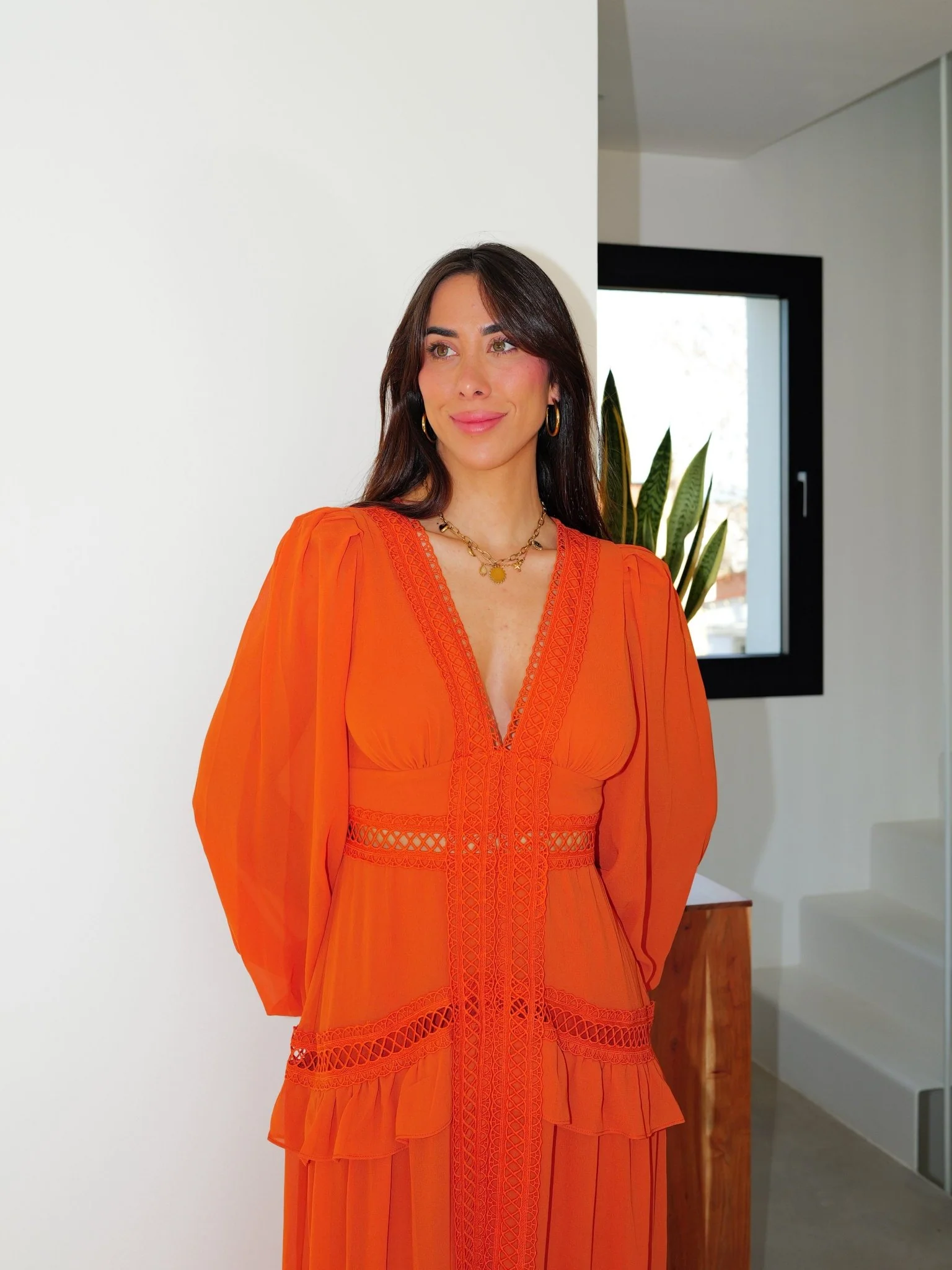Vestido pico bordado naranja - Image 7
