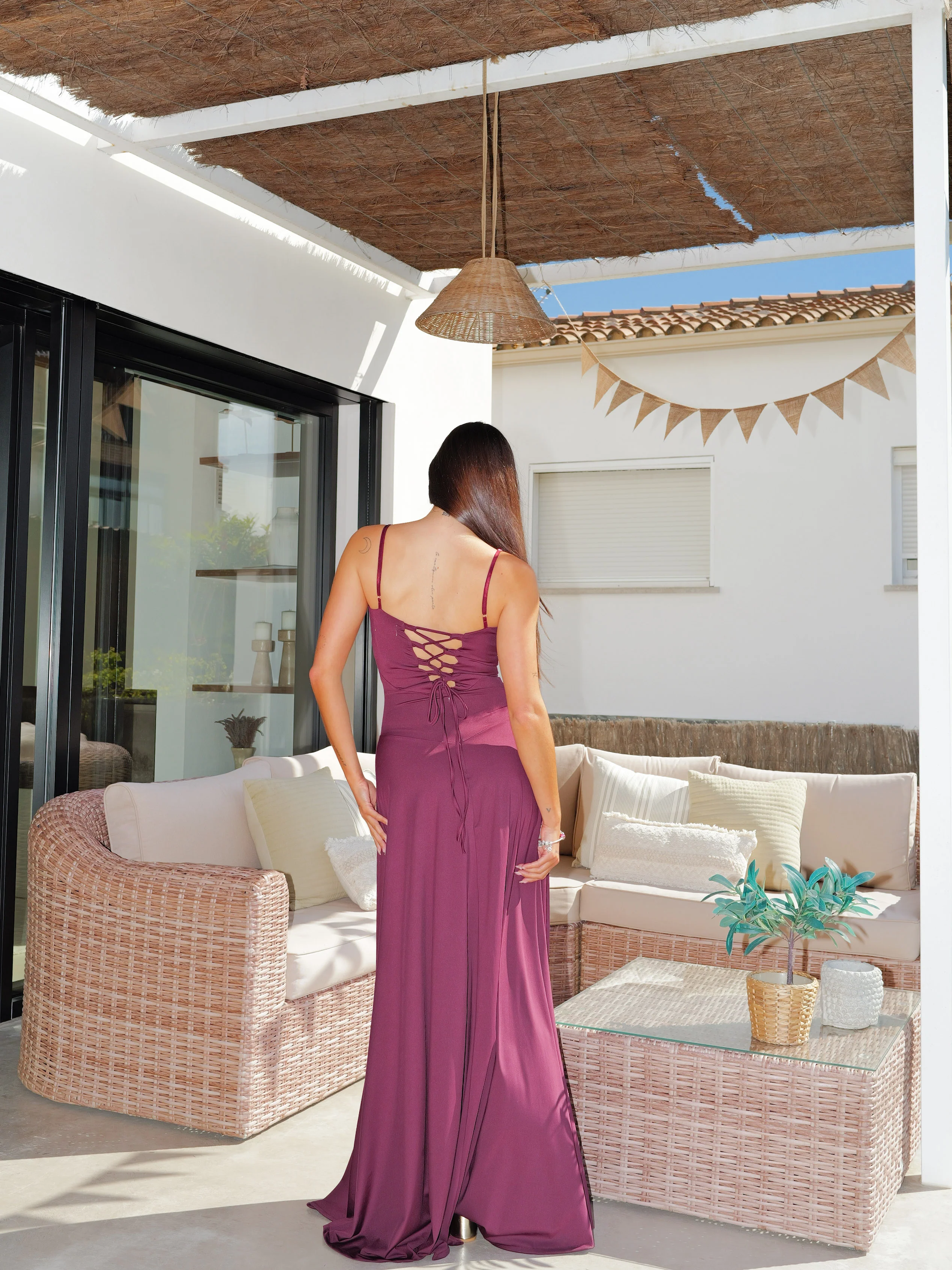 Vestido pico entrelazado princesa burdeos - Image 7