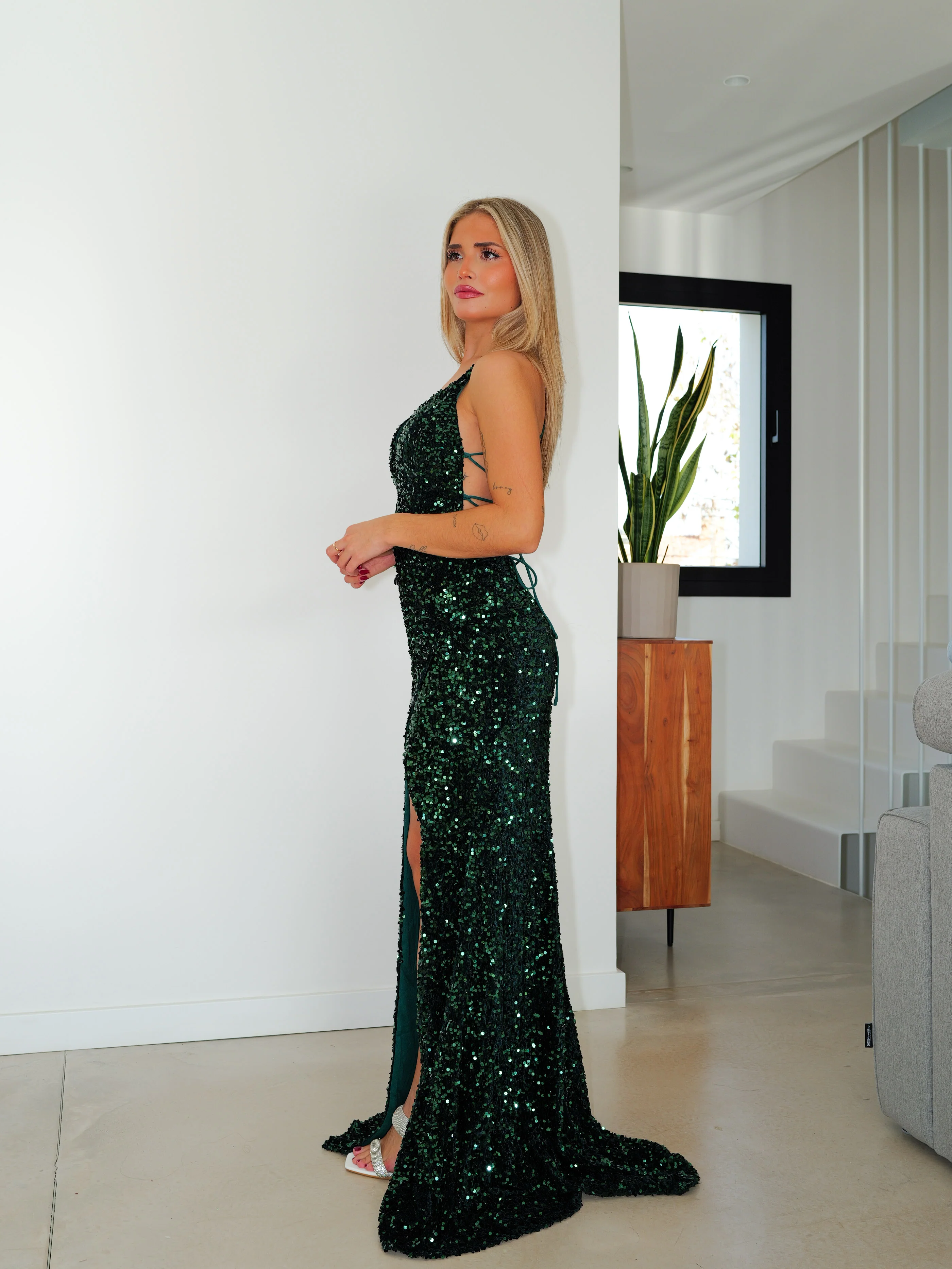 Vestido pico espalda glitter botella - Image 2