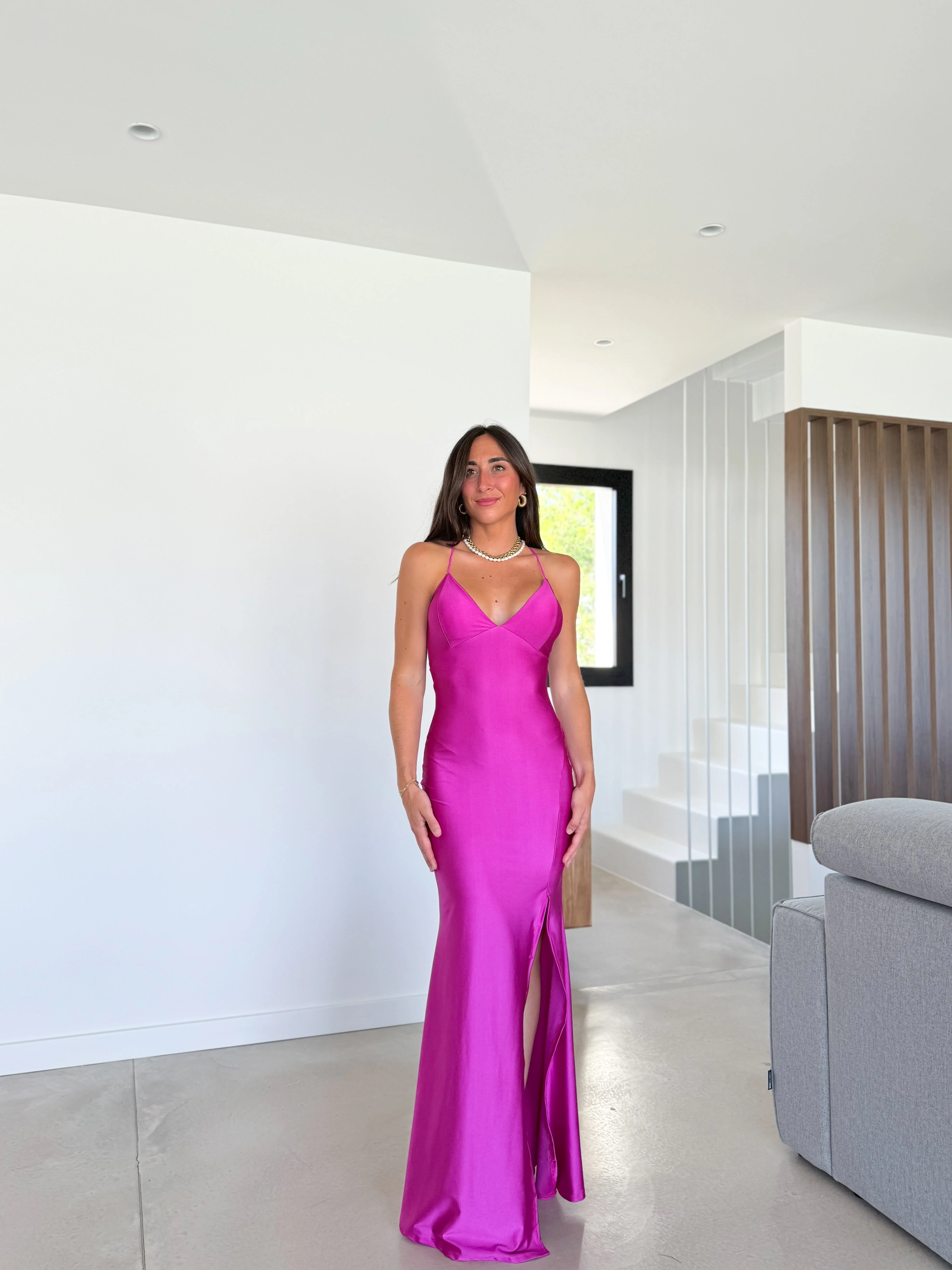 Vestido pico satin entrelazado amarena - Image 5