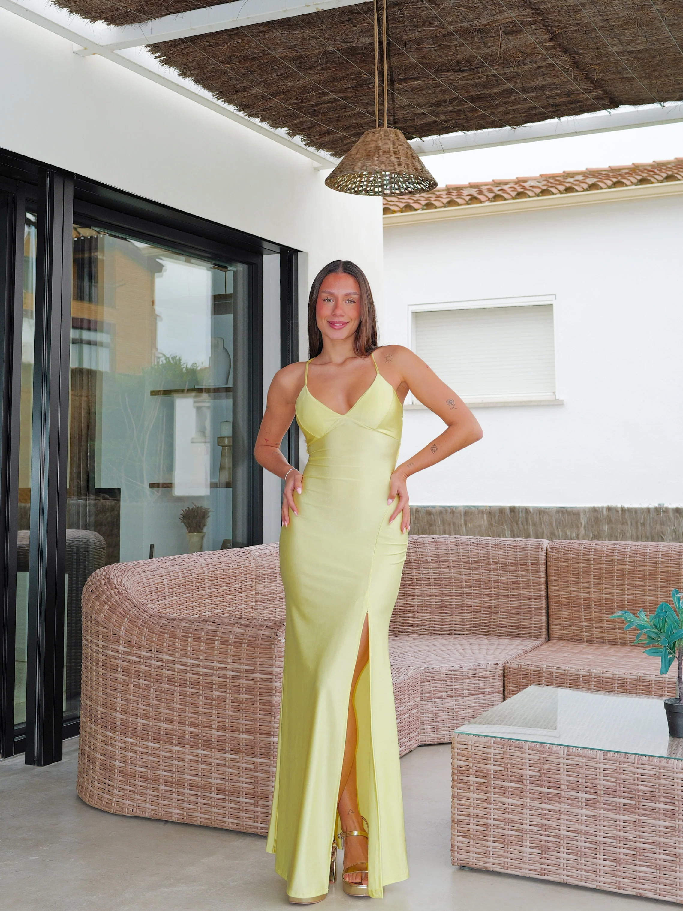 Vestido pico satin entrelazado amarillo - Image 10