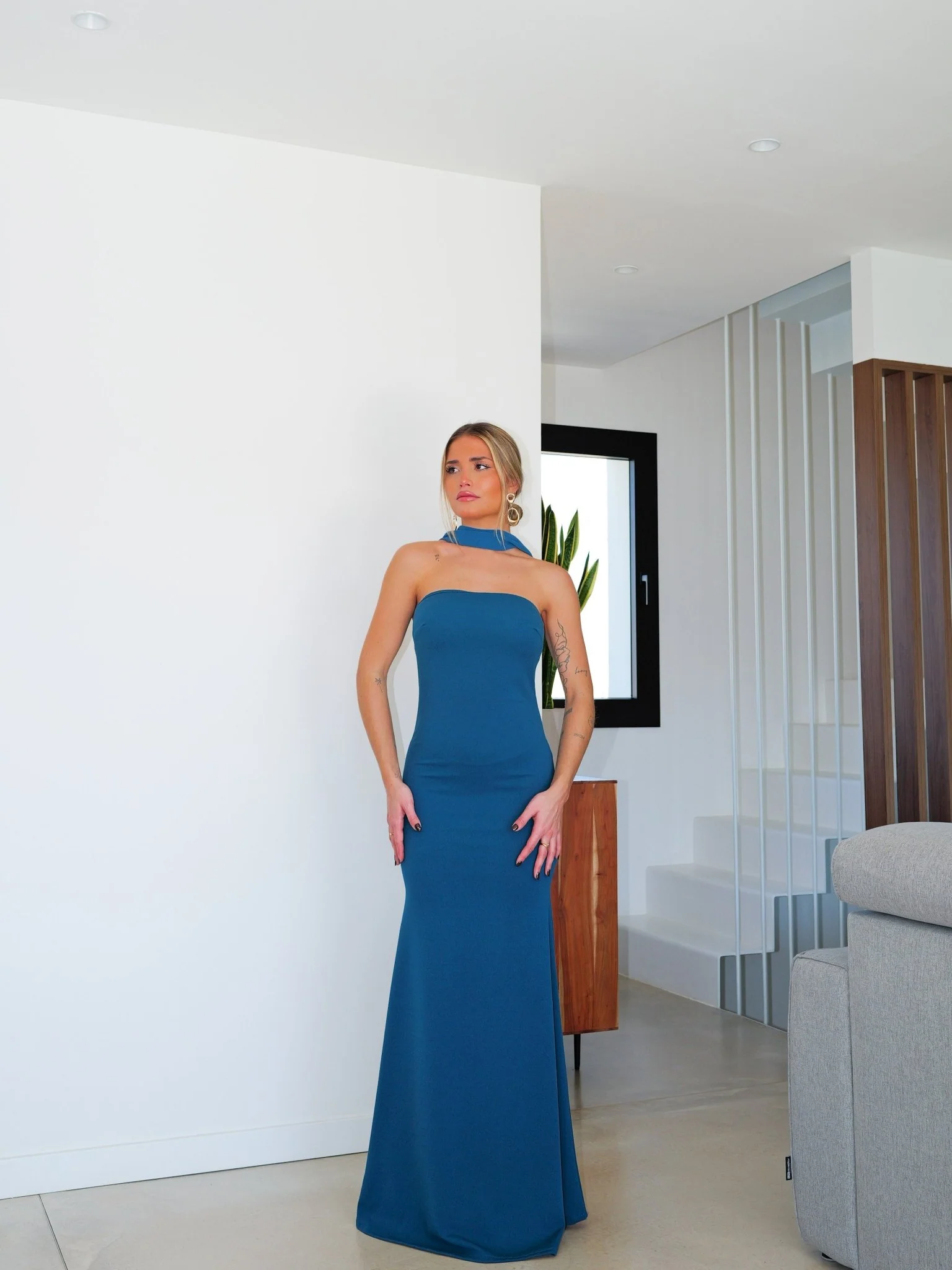 Vestido sirena choker tulle petróleo - Image 3