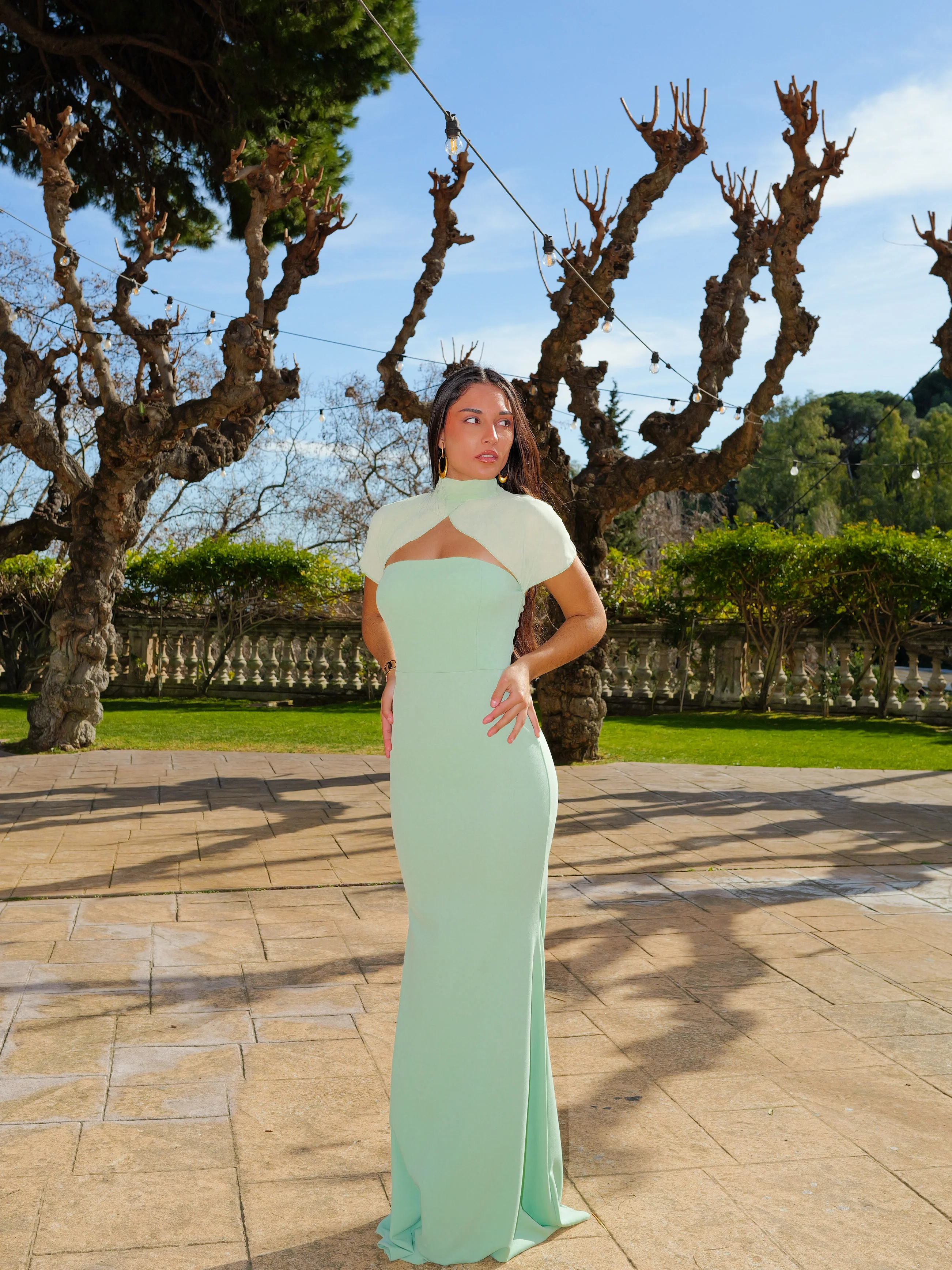 Vestido sirena manga tulle menta - Image 2