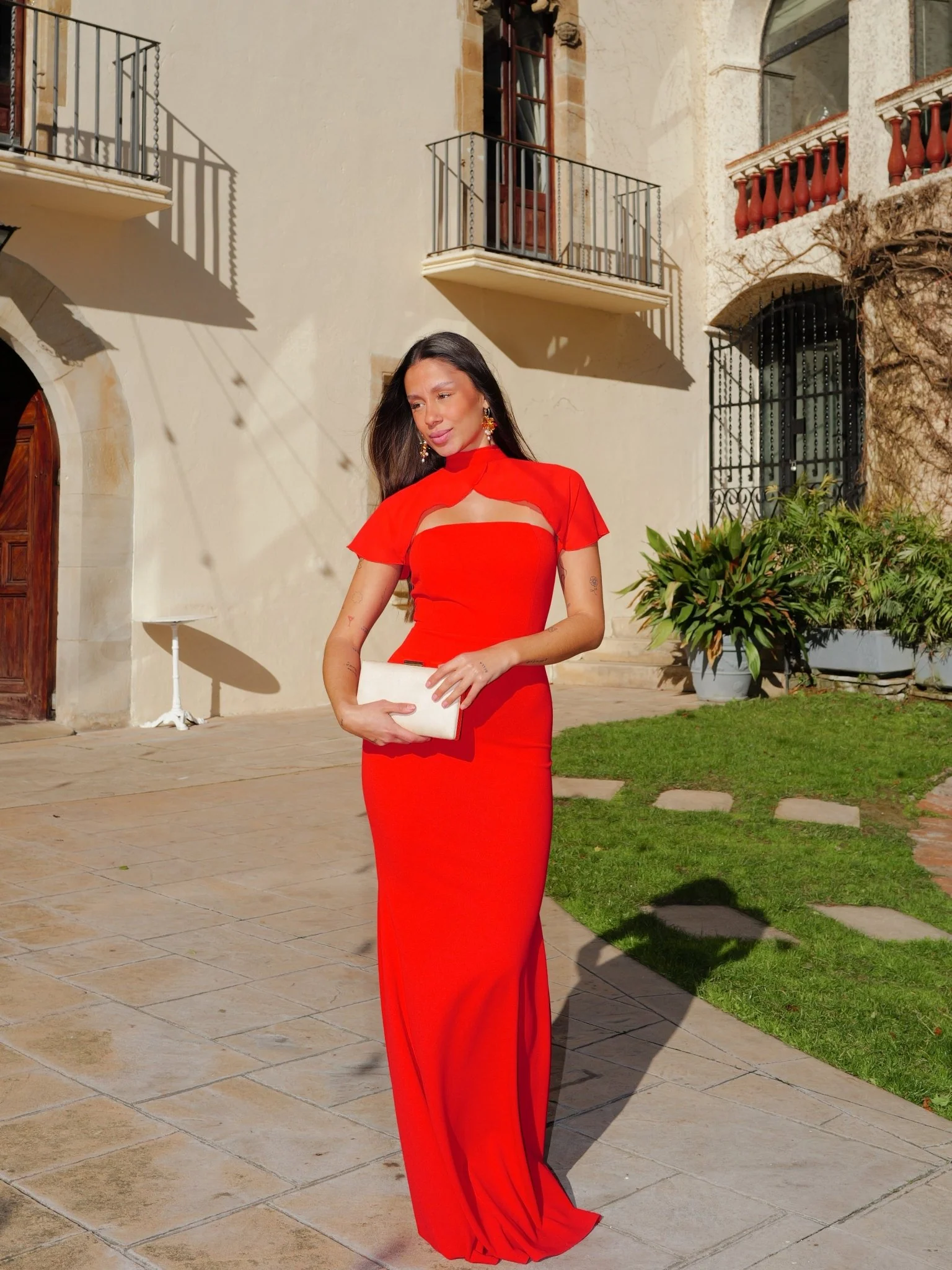 Vestido sirena manga tulle rojo - Image 3