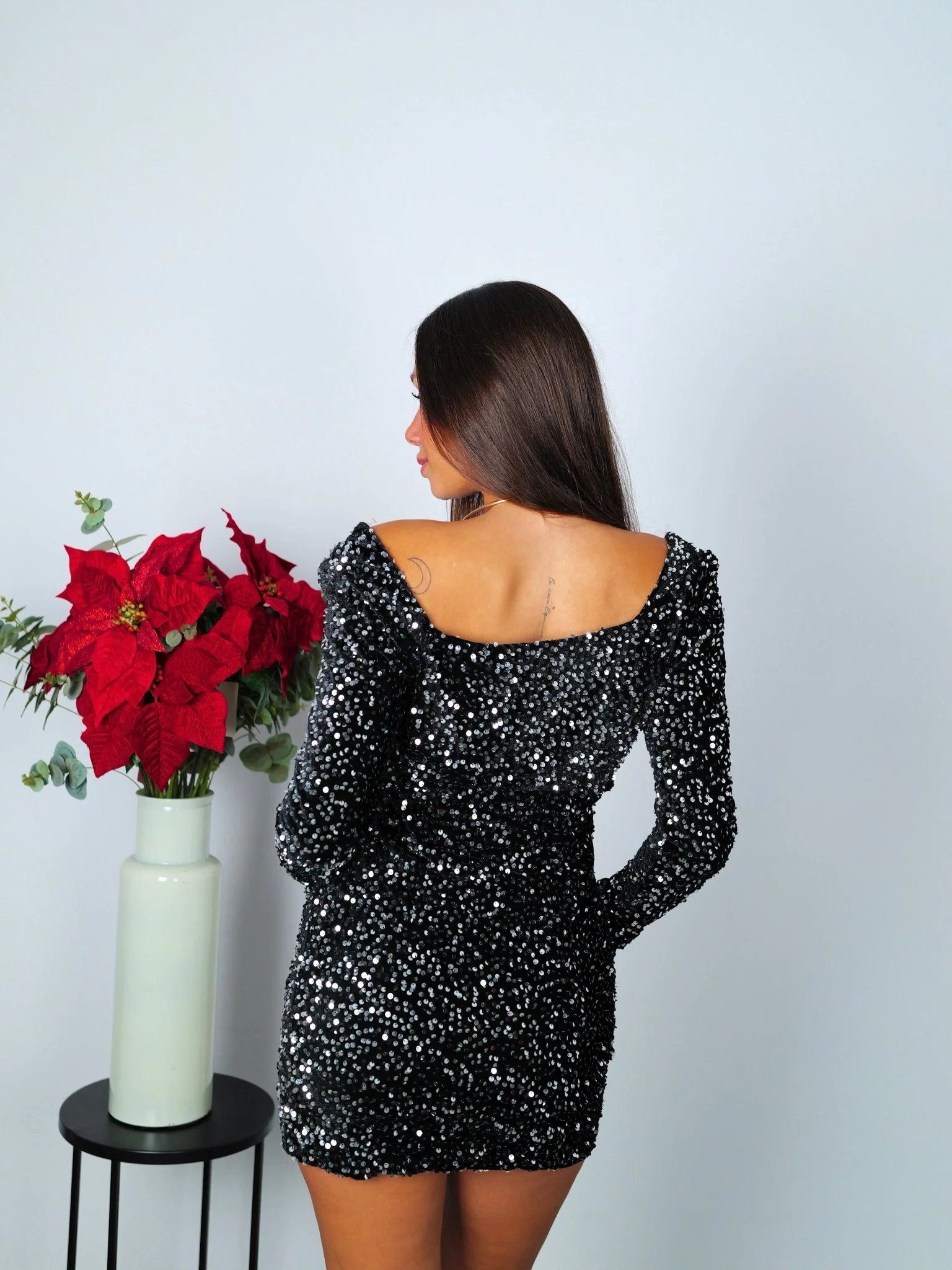 Vestido velvet lentejuelas choker dorado plata - Image 3