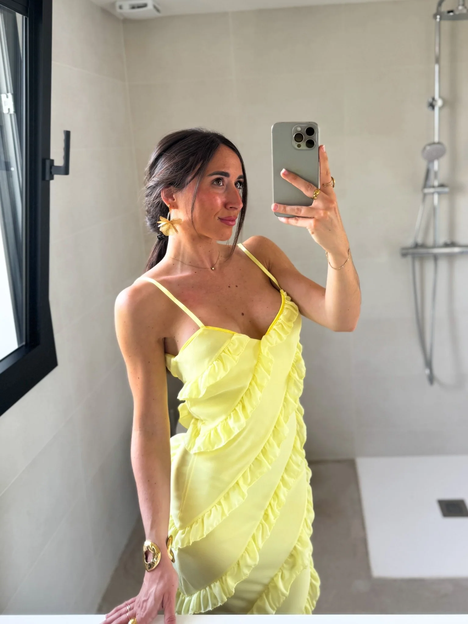 Vestido volantes crepe amarillo - Image 12