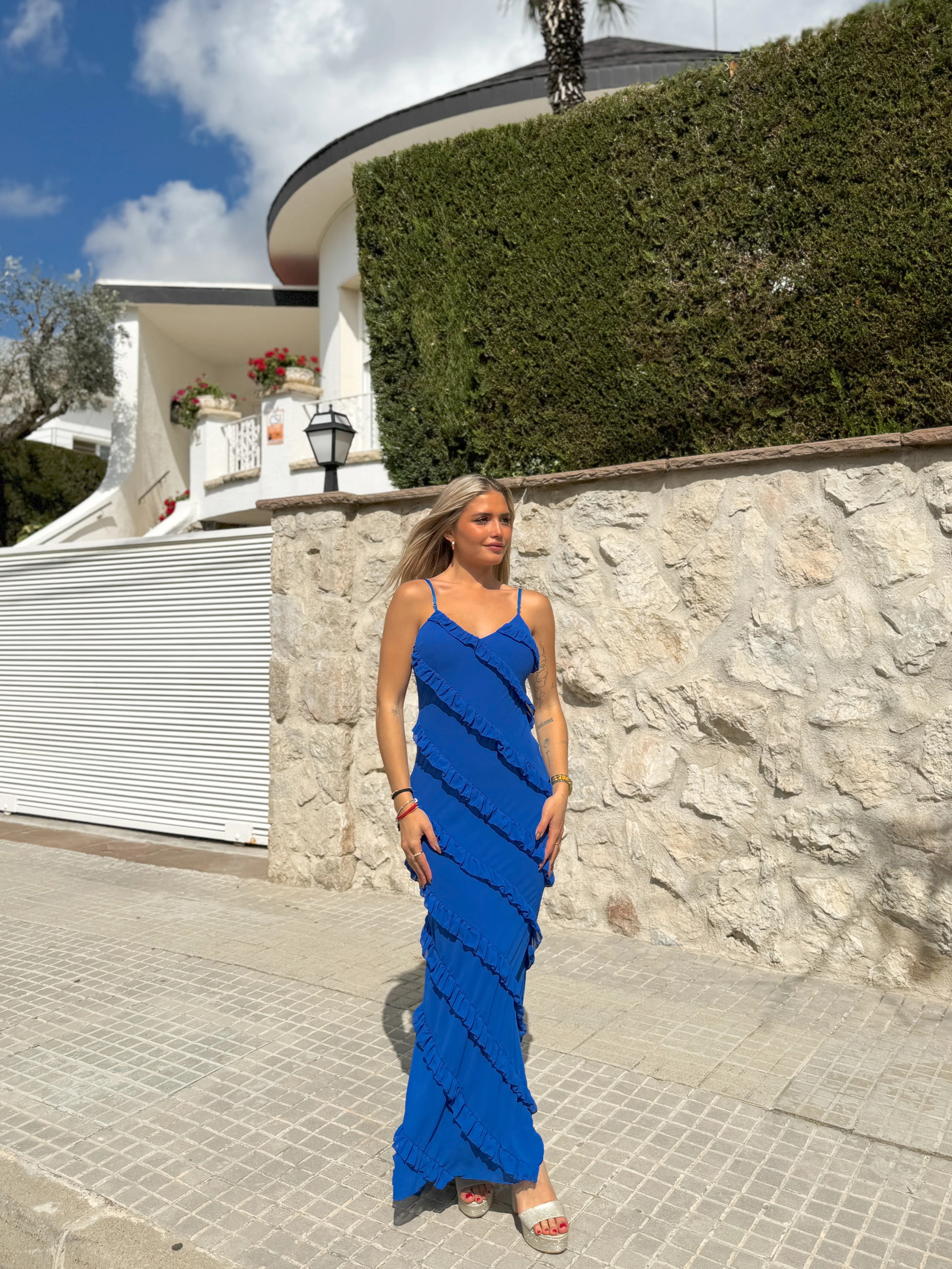 Vestido volantes crepe azul - Image 6