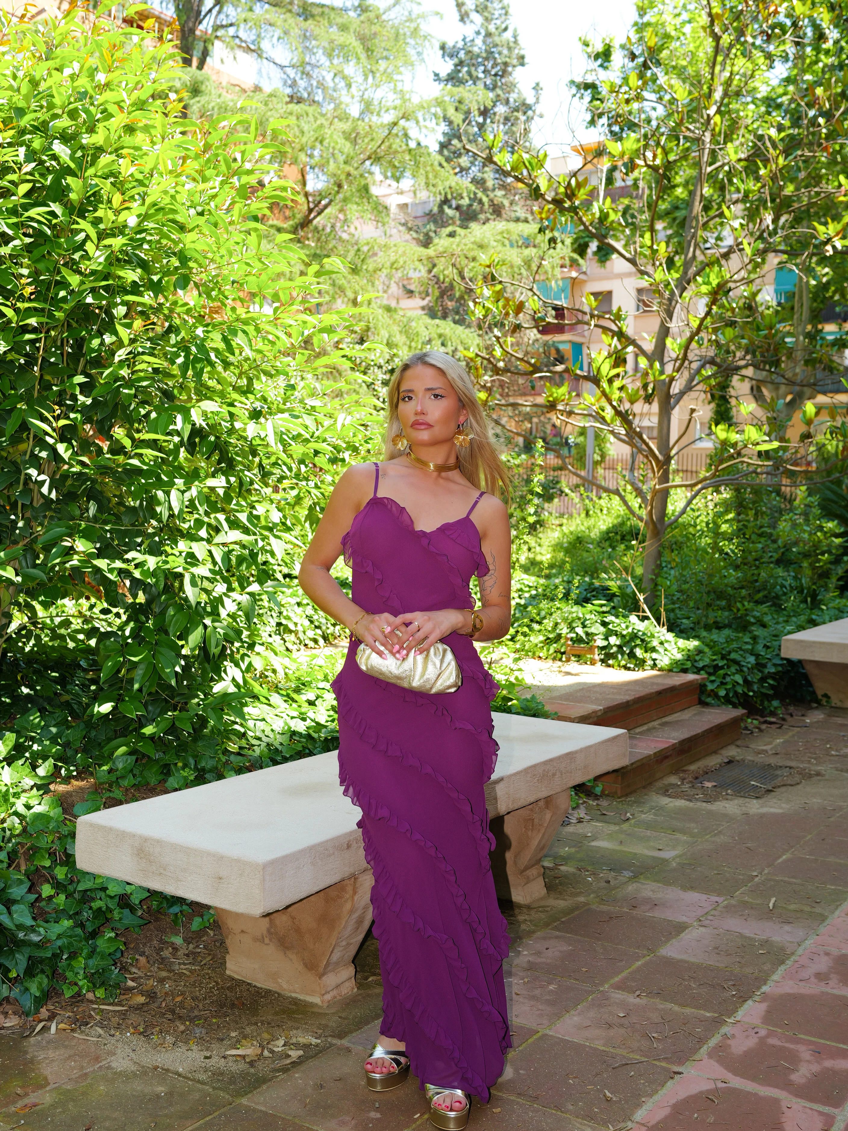 Vestido volantes crepe berenjena - Image 2