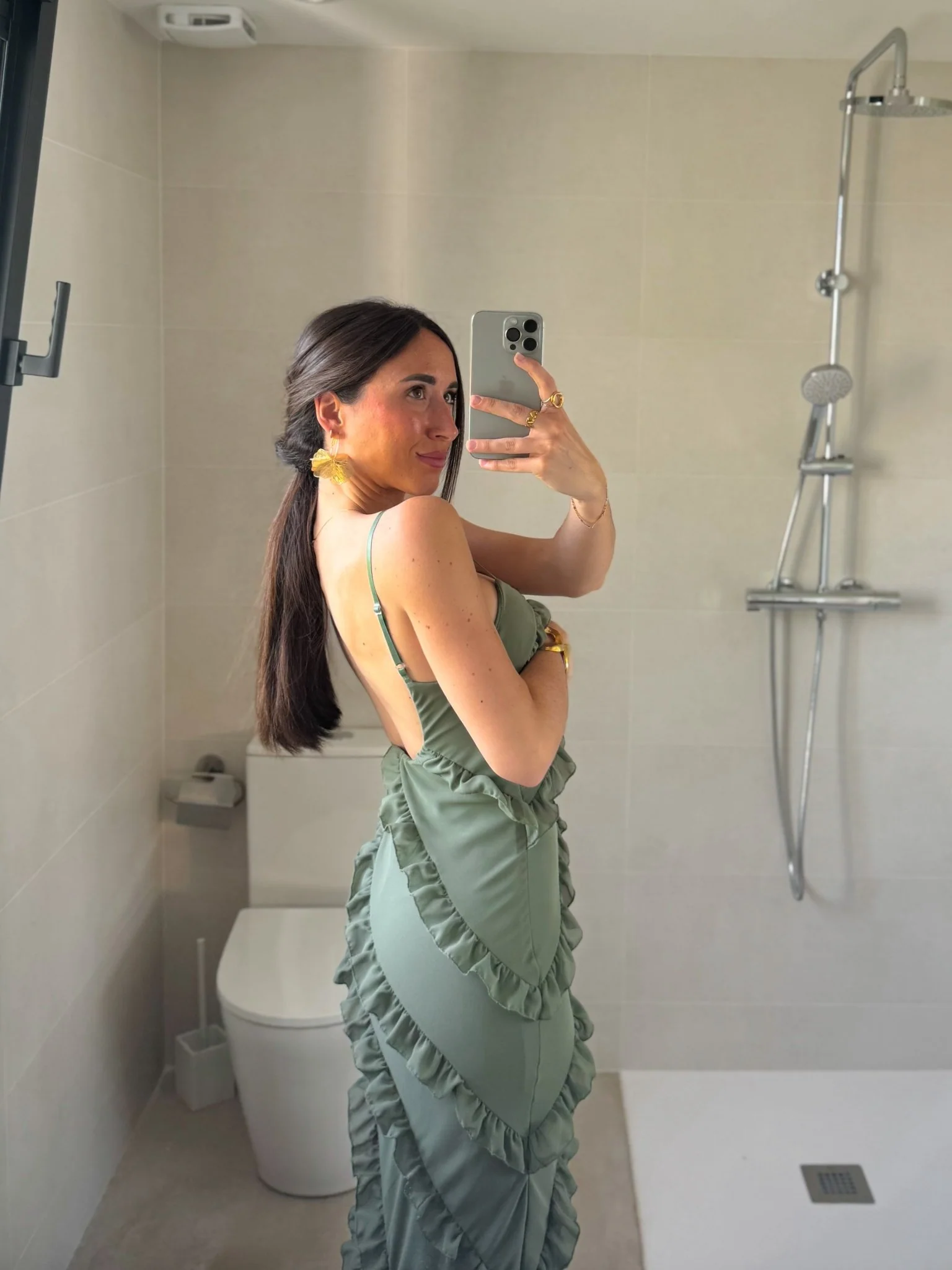 Vestido volantes crepe caqui - Image 5