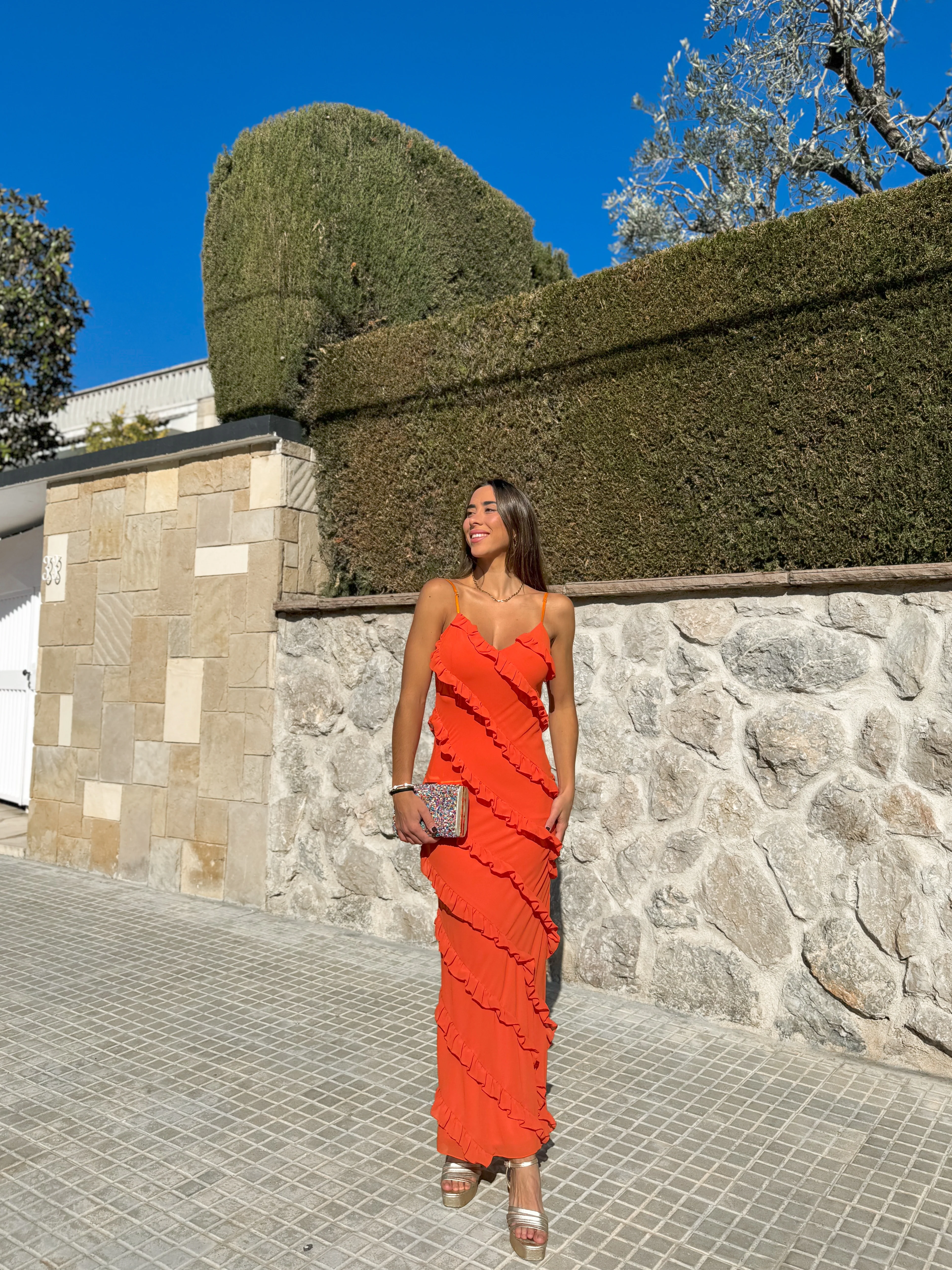 Vestido volantes crepe naranja - Image 2